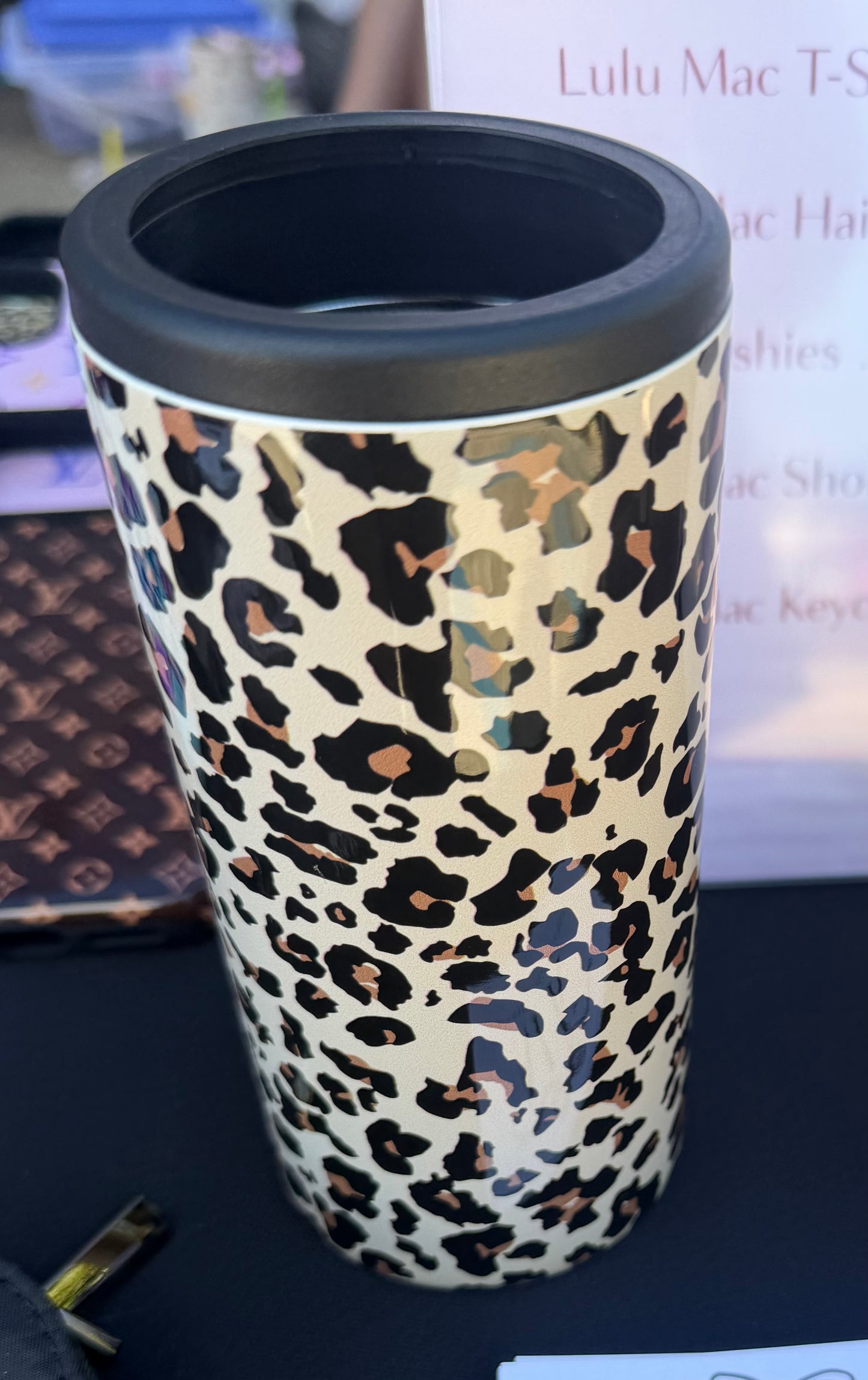 Cheetah hard can slim koozie