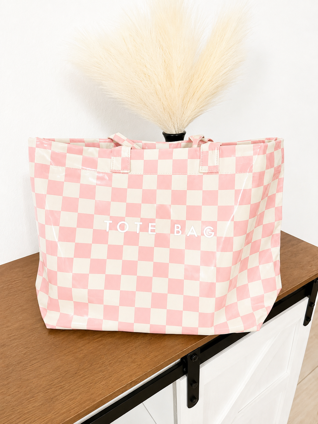 Pink stripe tote bag