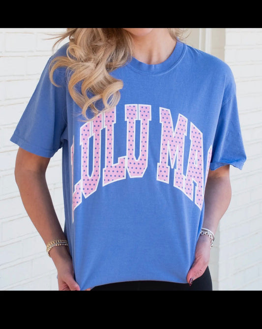BLUE AND PINK POLKA DOT LULU MAC TEE