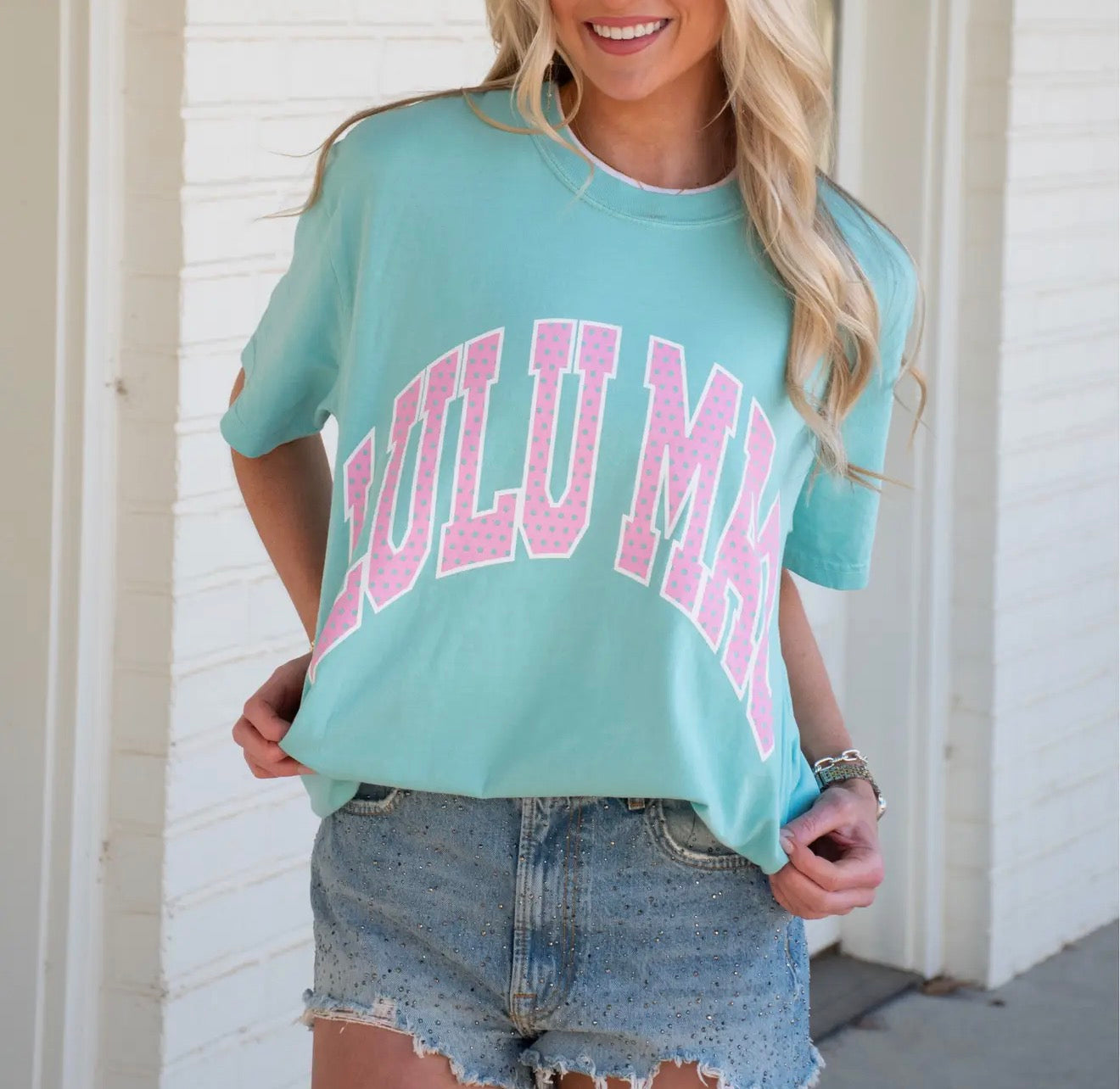 MINT AND PINK POLKA DOT LULU MAC TEE