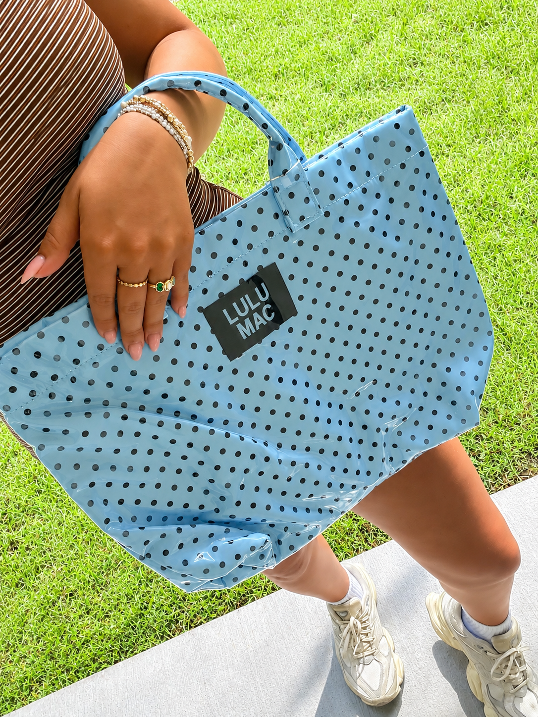 BLUE POLKA DOT LM TOTE BAG