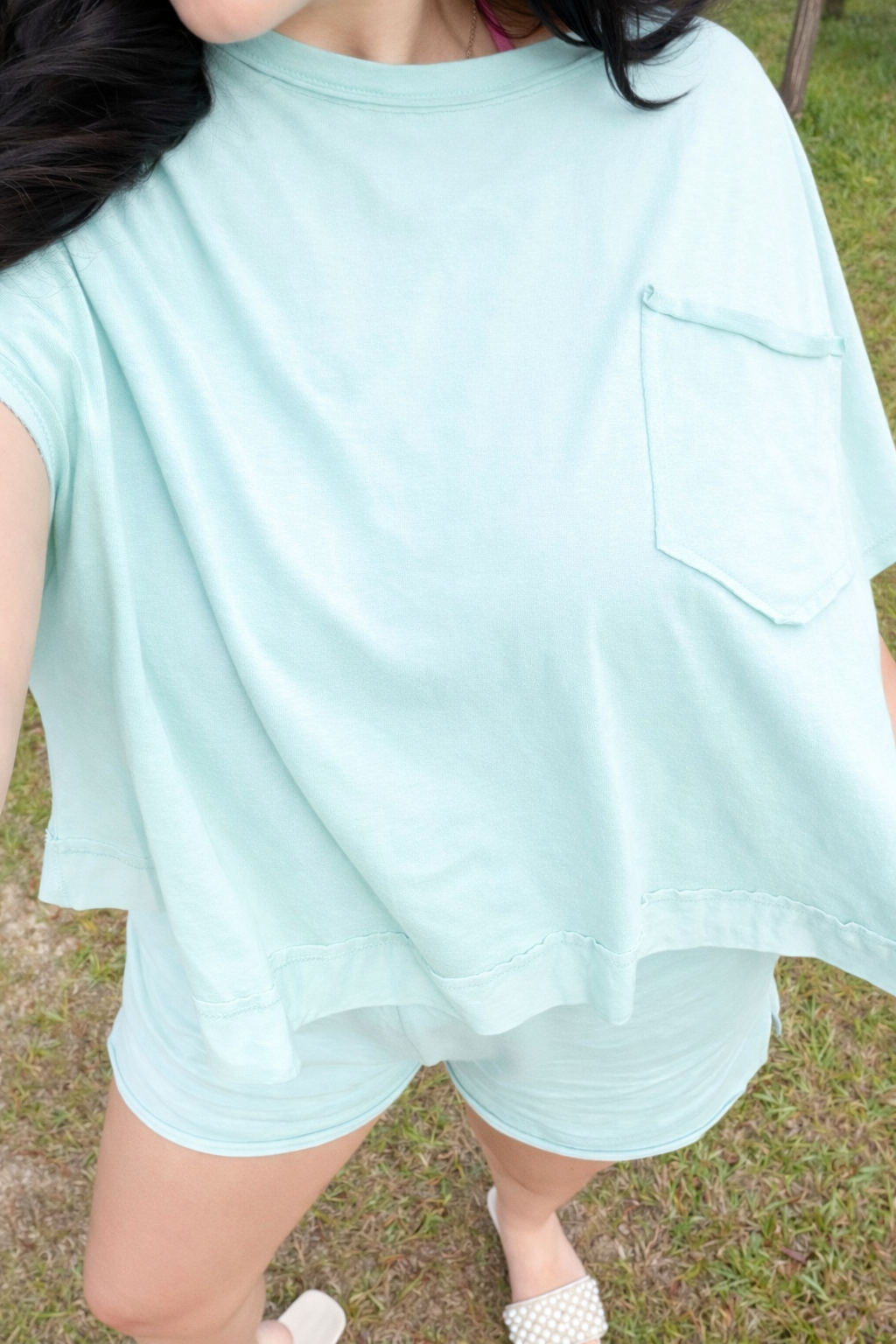 SEA GREEN BOXY TEE AND SHORTS SET